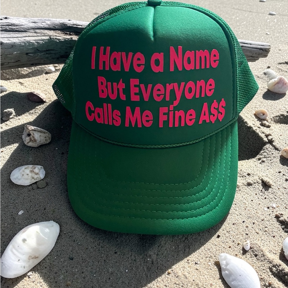 Green Trucker Hat with Pink Slogan